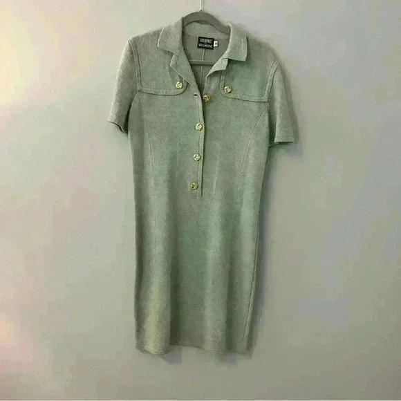 DON SAYERS wellmore Vintage 80s Retro knit gold button sweater dress size 12 - Picture 2 of 5